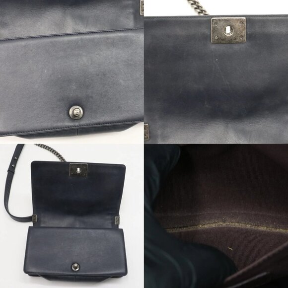 Chanel Medium Woven Boy Flap Bag Blue Dark Calf Leather Crossbody - Picture 14 of 14